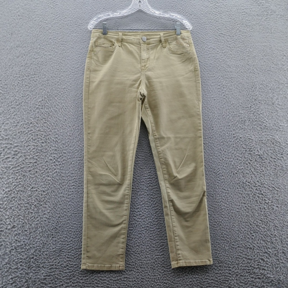Soft Surroundings Womens Tan Khaki Slim Leg Jeans Sequin Pocket Size Small